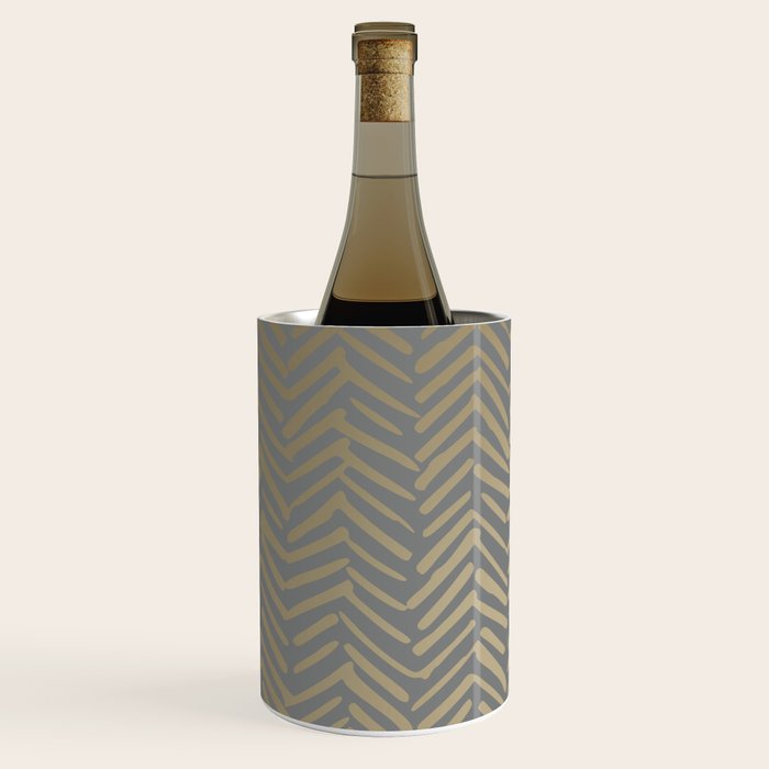 Herringbone, Boho, Mudcloth Pattern, Grey and Gold Wine Chiller Gallery Image 1