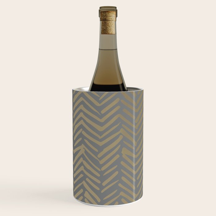 Herringbone, Boho, Mudcloth Pattern, Grey and Gold Wine Chiller Gallery Image 2