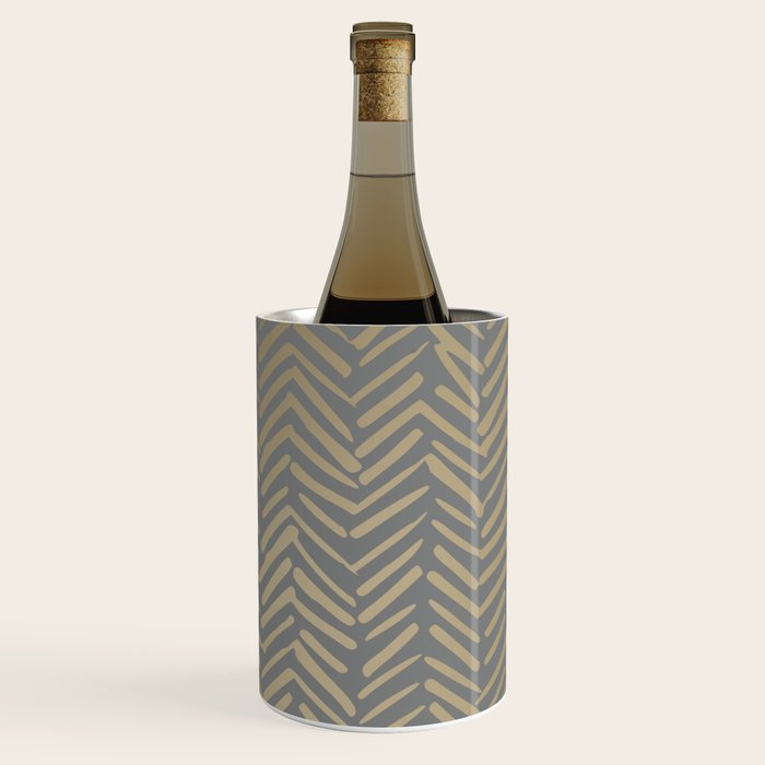 Herringbone, Boho, Mudcloth Pattern, Grey and Gold Wine Chiller Gallery Image 3