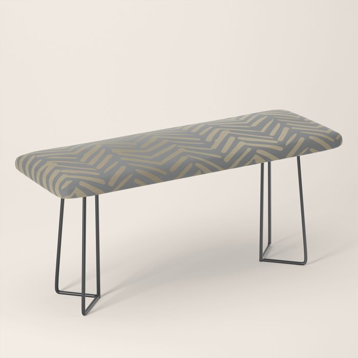 Herringbone, Boho, Mudcloth Pattern, Grey and Gold Bench Gallery Image 1