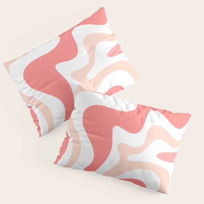 Liquid Swirl Retro Abstract Pattern in Blush Pink and White Pillow Sham Gallery Image 1