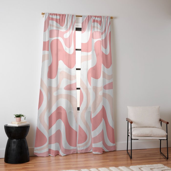 Liquid Swirl Retro Abstract Pattern in Blush Pink and White Window Curtain Gallery Image 14