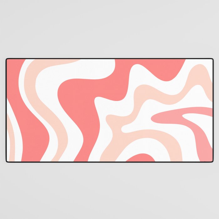 Liquid Swirl Retro Abstract Pattern in Blush Pink and White Desk Mat Gallery Image 3