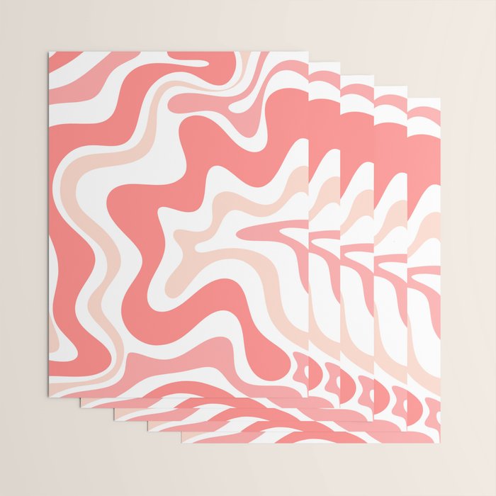 Liquid Swirl Retro Abstract Pattern in Blush Pink and White Wrapping Paper Gallery Image 3