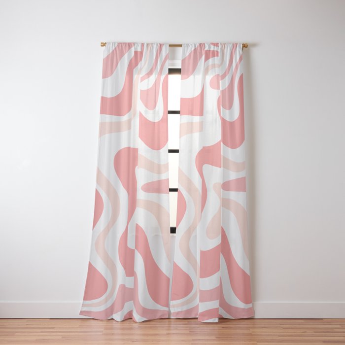 Liquid Swirl Retro Abstract Pattern in Blush Pink and White Window Curtain Gallery Image 2