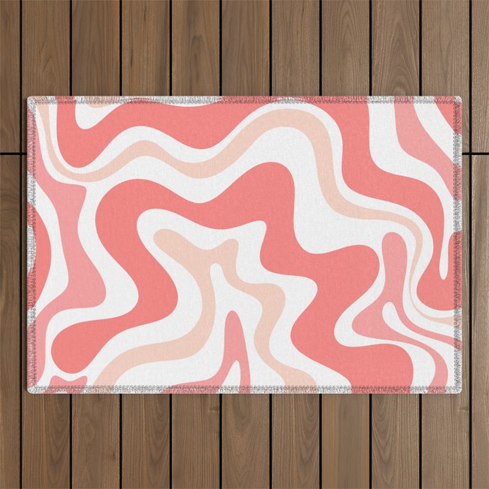 Liquid Swirl Retro Abstract Pattern in Blush Pink and White Outdoor Rug Gallery Image 1