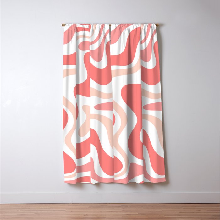 Liquid Swirl Retro Abstract Pattern in Blush Pink and White Window Curtain Gallery Image 3
