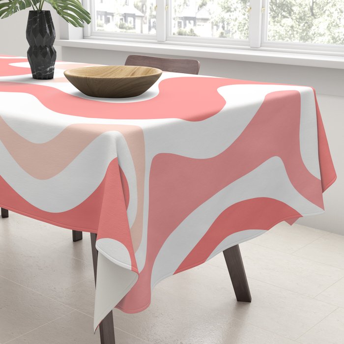 Liquid Swirl Retro Abstract Pattern in Blush Pink and White Tablecloth Gallery Image 3