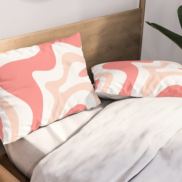 Liquid Swirl Retro Abstract Pattern in Blush Pink and White Pillow Sham Gallery Image 2