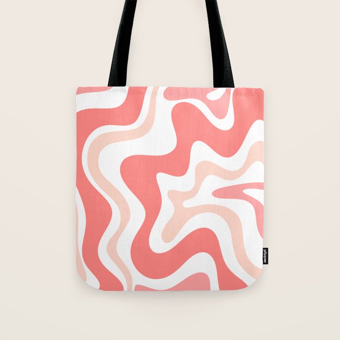 Liquid Swirl Retro Abstract Pattern in Blush Pink and White Tote Bag Gallery Image 1