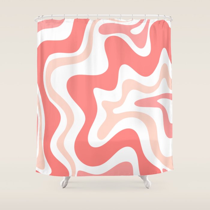 Liquid Swirl Retro Abstract Pattern in Blush Pink and White Shower Curtain Gallery Image 1