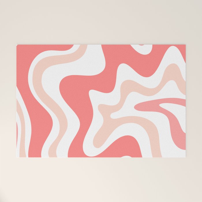 Liquid Swirl Retro Abstract Pattern in Blush Pink and White Welcome Mat Gallery Image 1