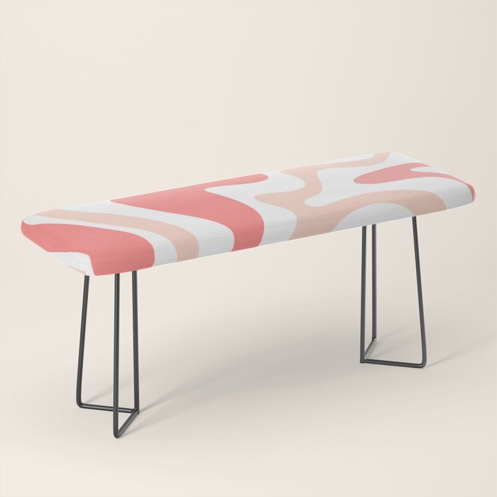 Liquid Swirl Retro Abstract Pattern in Blush Pink and White Bench Gallery Image 1