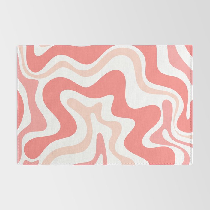 Liquid Swirl Retro Abstract Pattern in Blush Pink and White Rug Gallery Image 2