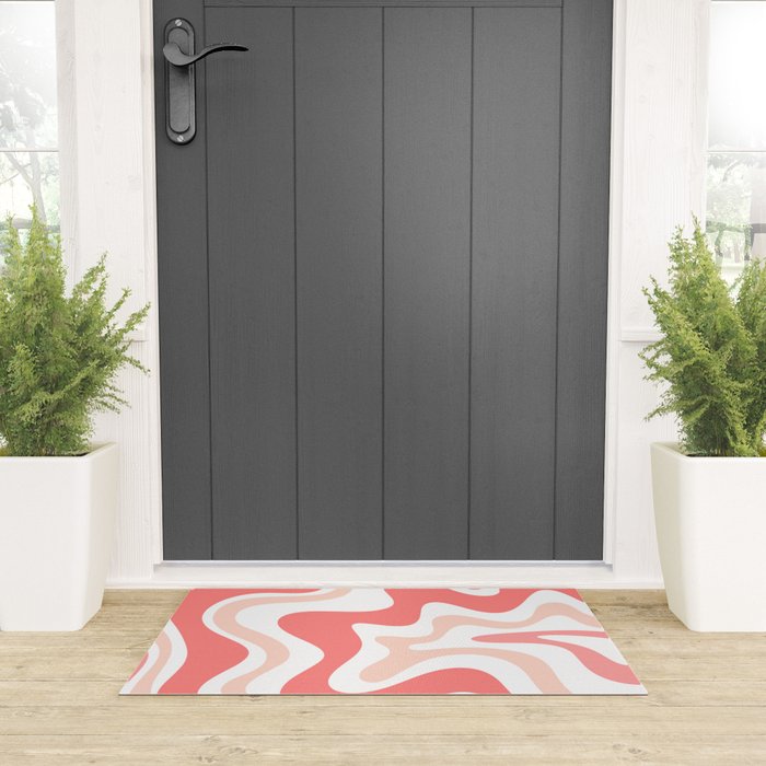 Liquid Swirl Retro Abstract Pattern in Blush Pink and White Welcome Mat Gallery Image 3