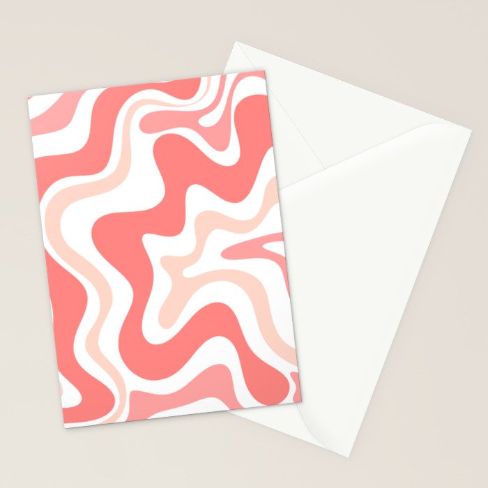 Liquid Swirl Retro Abstract Pattern in Blush Pink and White Stationery Card Gallery Image 2