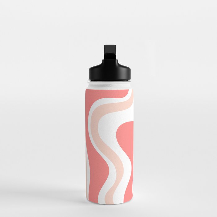 Liquid Swirl Retro Abstract Pattern in Blush Pink and White Water Bottle Gallery Image 3