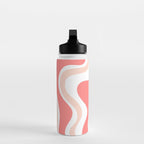 Liquid Swirl Retro Abstract Pattern in Blush Pink and White Water Bottle Gallery Image 3
