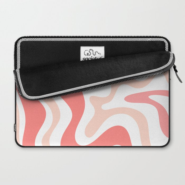 Liquid Swirl Retro Abstract Pattern in Blush Pink and White Laptop Sleeve Gallery Image 2