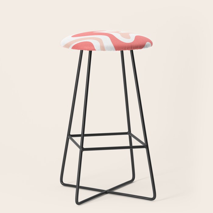 Liquid Swirl Retro Abstract Pattern in Blush Pink and White Stool Gallery Image 1