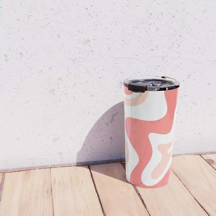 Liquid Swirl Retro Abstract Pattern in Blush Pink and White Travel Mug Gallery Image 4