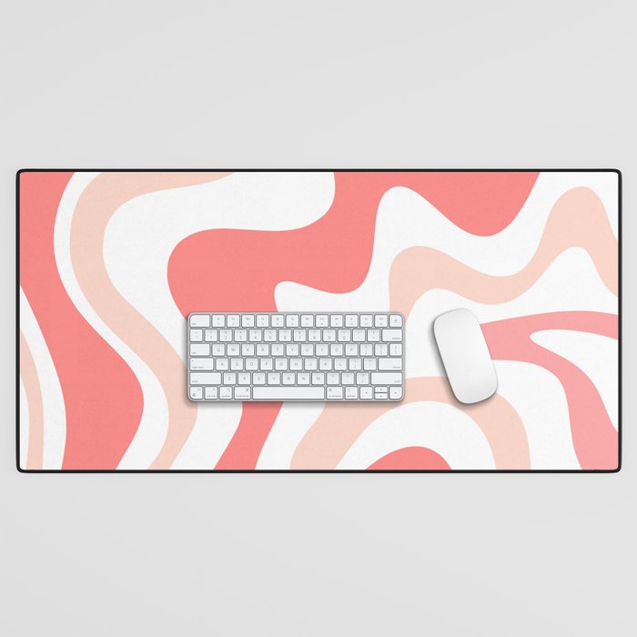 Liquid Swirl Retro Abstract Pattern in Blush Pink and White Desk Mat Gallery Image 1