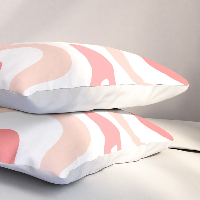Liquid Swirl Retro Abstract Pattern in Blush Pink and White Pillow Sham Gallery Image 3