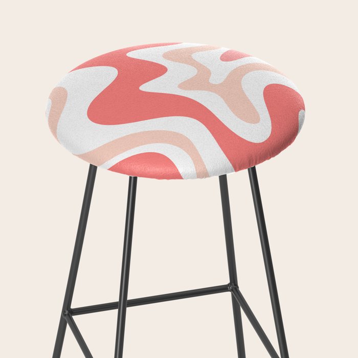 Liquid Swirl Retro Abstract Pattern in Blush Pink and White Stool Gallery Image 2