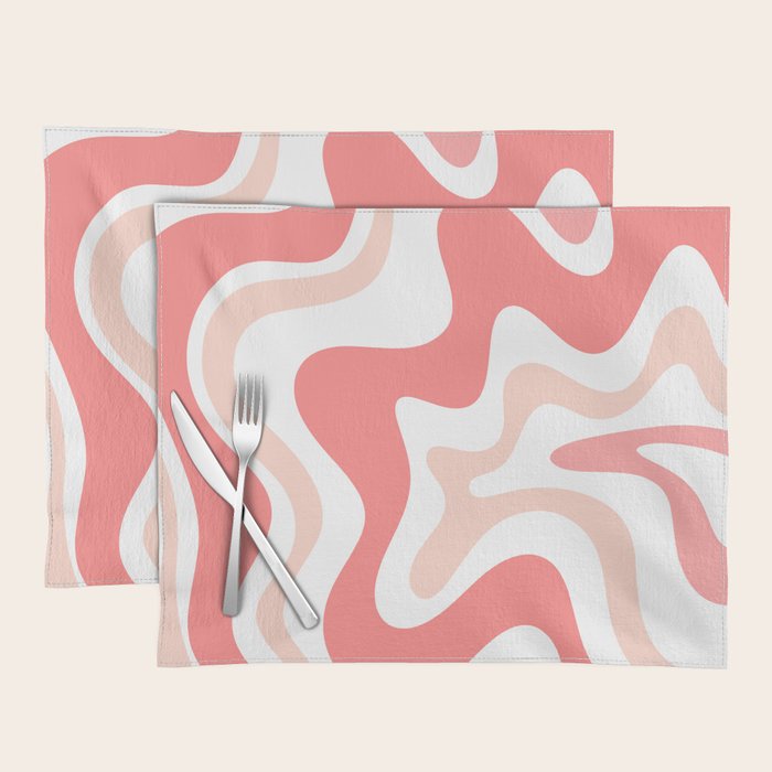 Liquid Swirl Retro Abstract Pattern in Blush Pink and White Placemat Gallery Image 1
