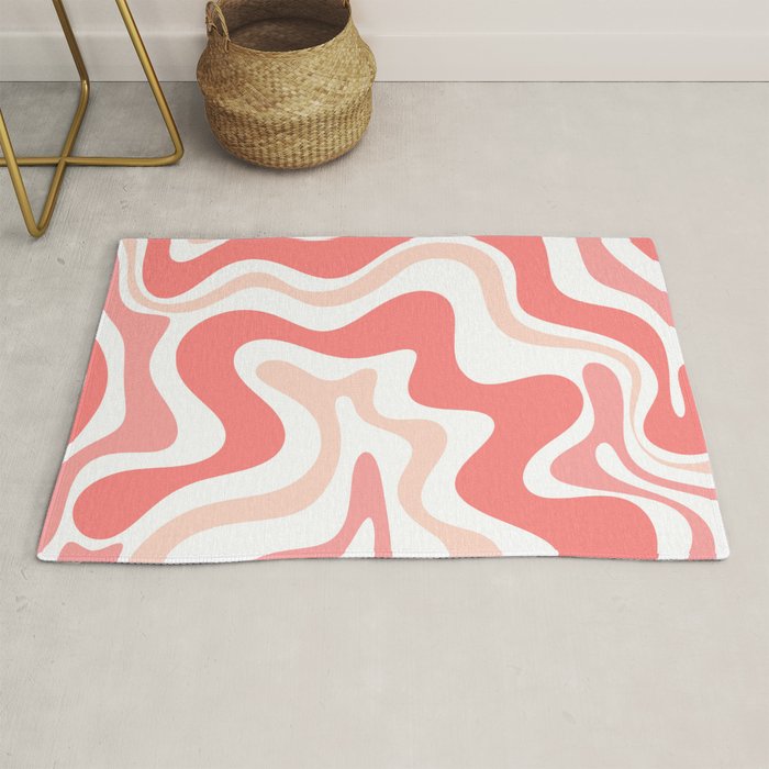 Liquid Swirl Retro Abstract Pattern in Blush Pink and White Rug Gallery Image 1