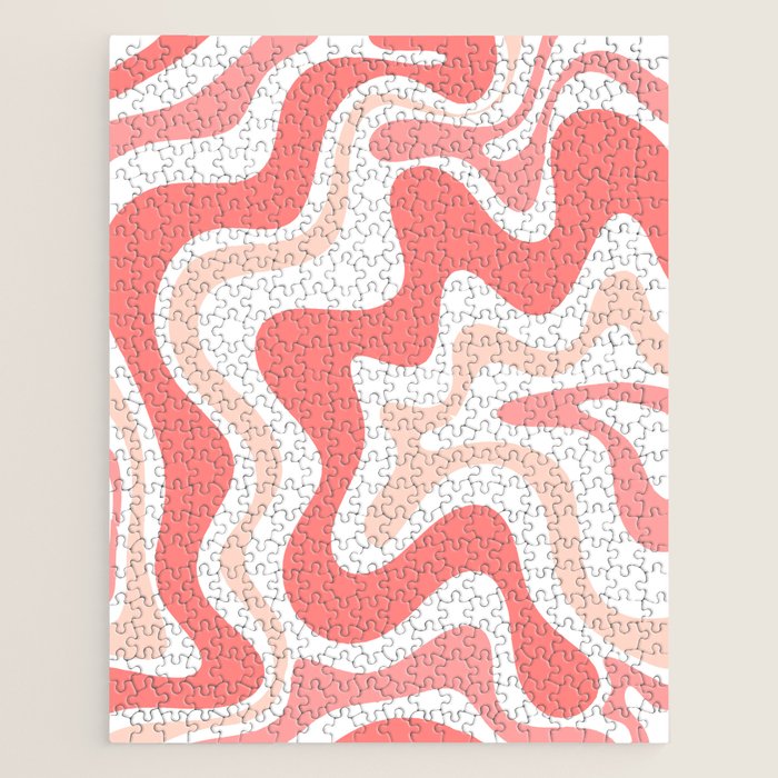 Liquid Swirl Retro Abstract Pattern in Blush Pink and White Jigsaw Puzzle Gallery Image 1