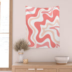 Liquid Swirl Retro Abstract Pattern in Blush Pink and White Wall Tapestry Gallery Image 2