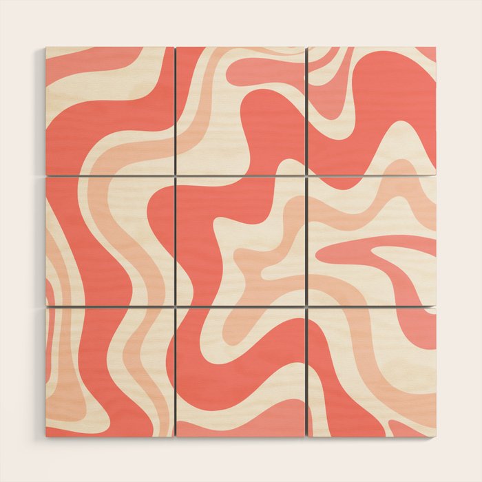 Liquid Swirl Retro Abstract Pattern in Blush Pink and White Wood Wall Art Gallery Image 1