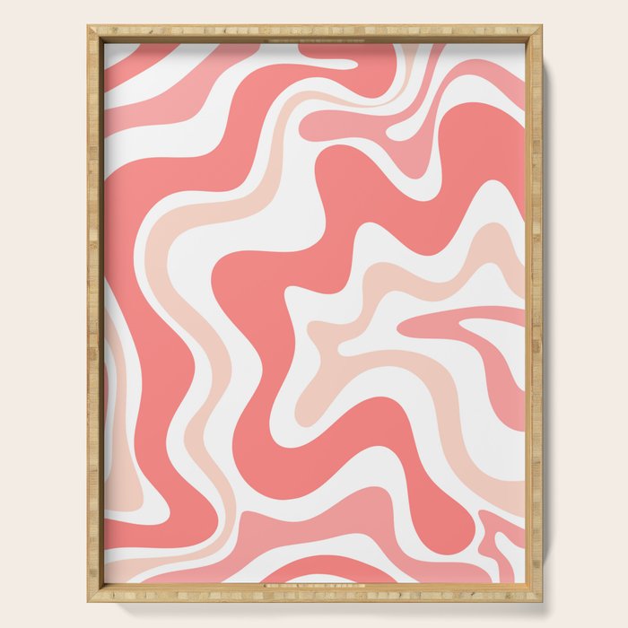 Liquid Swirl Retro Abstract Pattern in Blush Pink and White Serving Tray Gallery Image 1
