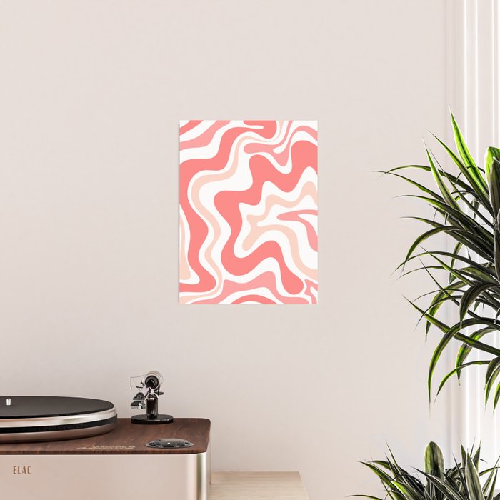 Liquid Swirl Retro Abstract Pattern in Blush Pink and White Poster Gallery Image 2