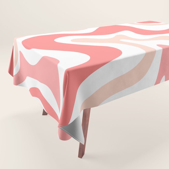 Liquid Swirl Retro Abstract Pattern in Blush Pink and White Tablecloth Gallery Image 1