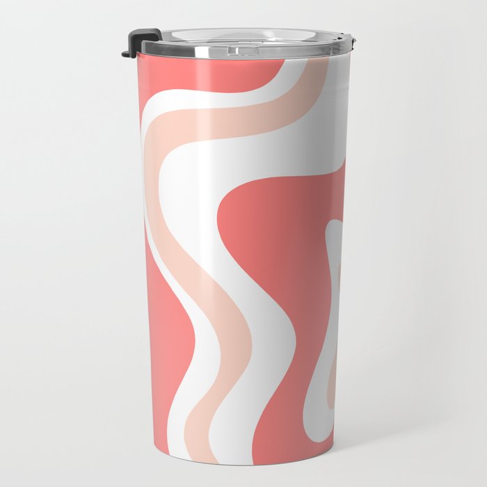 Liquid Swirl Retro Abstract Pattern in Blush Pink and White Travel Mug Gallery Image 3