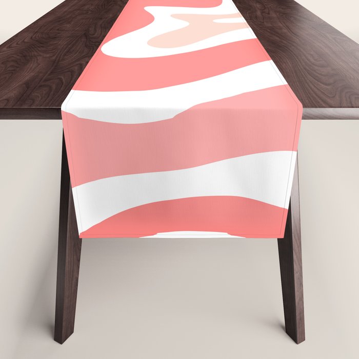 Liquid Swirl Retro Abstract Pattern in Blush Pink and White Table Runner Gallery Image 1