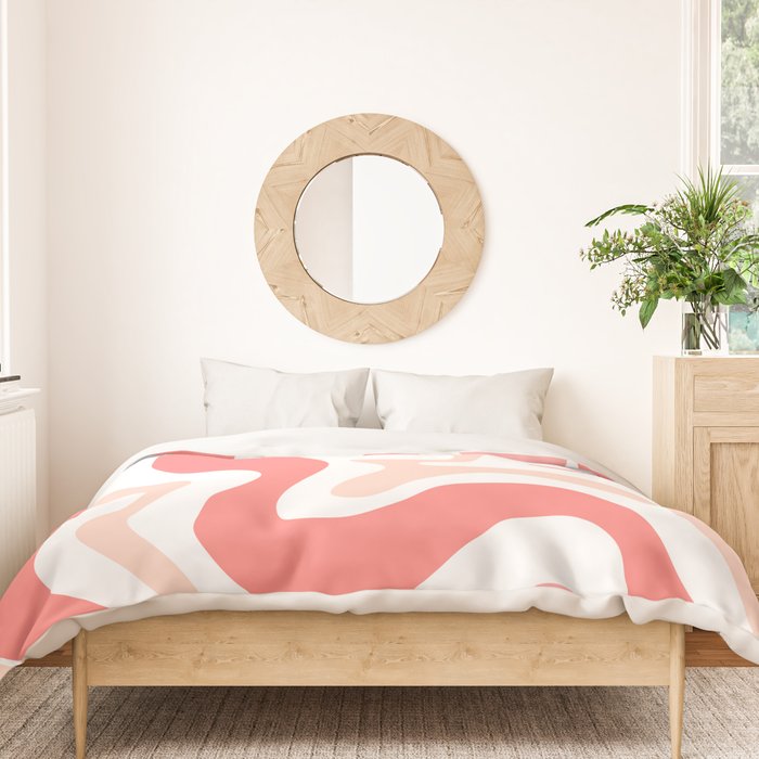 Liquid Swirl Retro Abstract Pattern in Blush Pink and White Duvet Cover Gallery Image 3