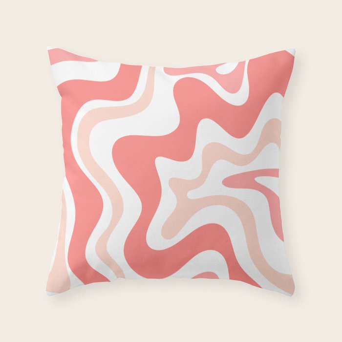 Liquid Swirl Retro Abstract Pattern in Blush Pink and White Throw Pillow Gallery Image 6