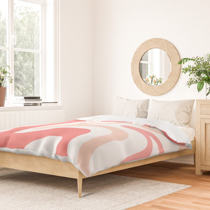 Liquid Swirl Retro Abstract Pattern in Blush Pink and White Duvet Cover Gallery Image 2