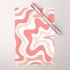 Liquid Swirl Retro Abstract Pattern in Blush Pink and White Wrapping Paper Gallery Image 1