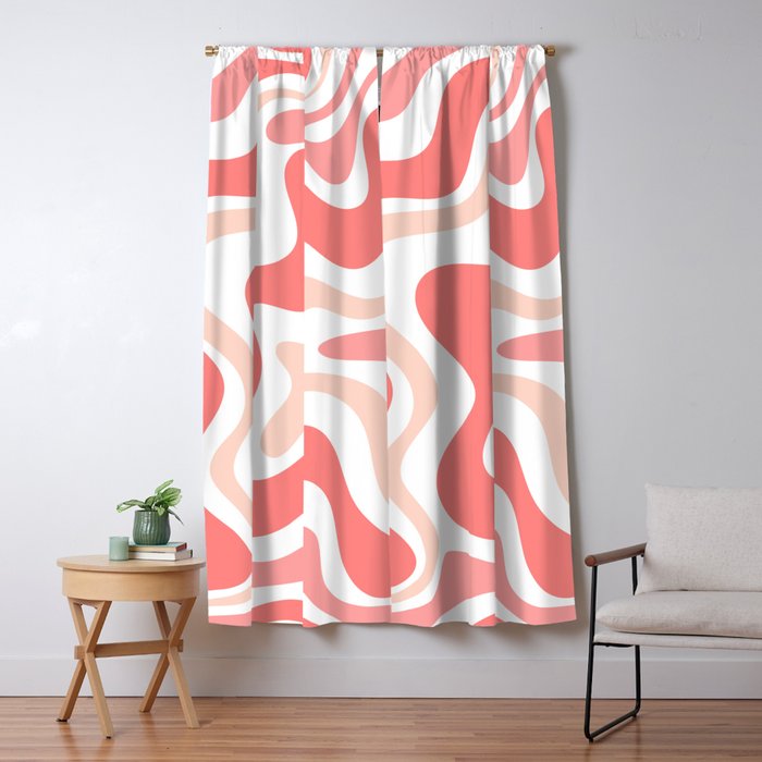 Liquid Swirl Retro Abstract Pattern in Blush Pink and White Window Curtain Gallery Image 5
