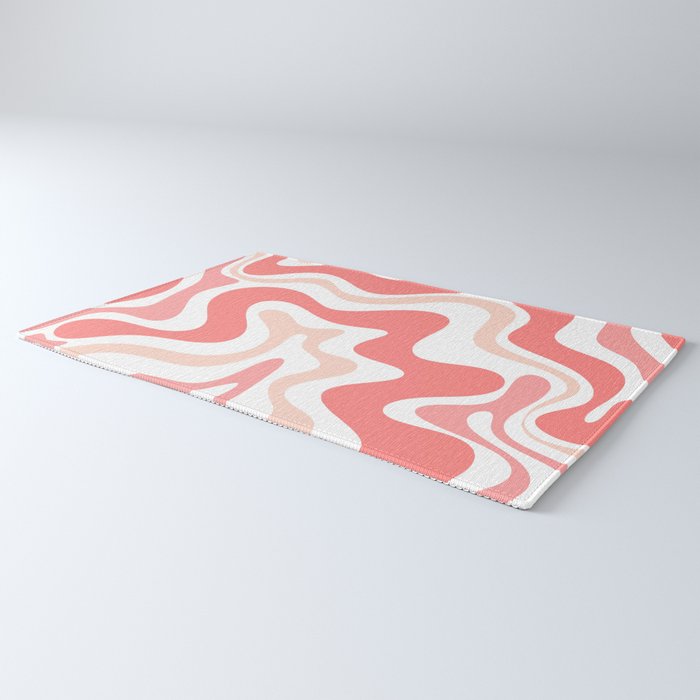 Liquid Swirl Retro Abstract Pattern in Blush Pink and White Rug Gallery Image 3