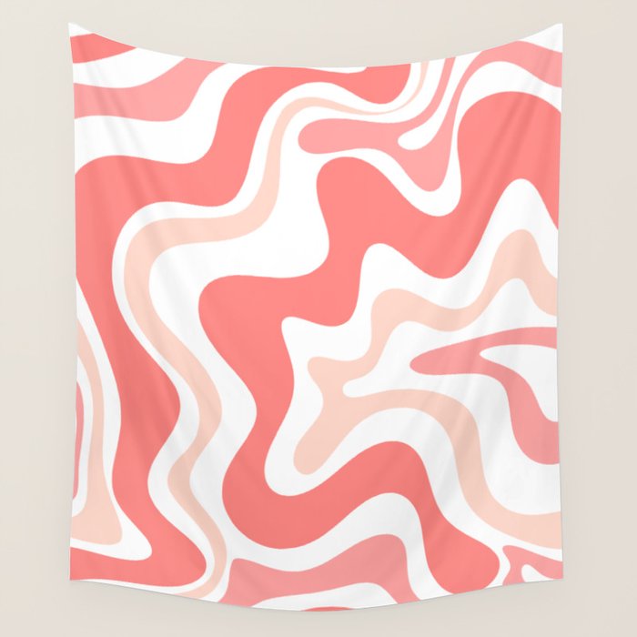Liquid Swirl Retro Abstract Pattern in Blush Pink and White Wall Tapestry Gallery Image 4