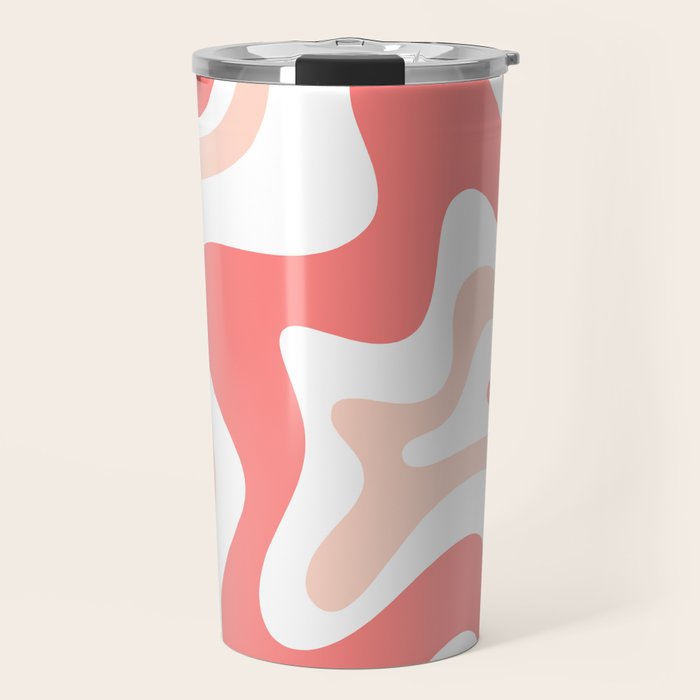 Liquid Swirl Retro Abstract Pattern in Blush Pink and White Travel Mug Gallery Image 1