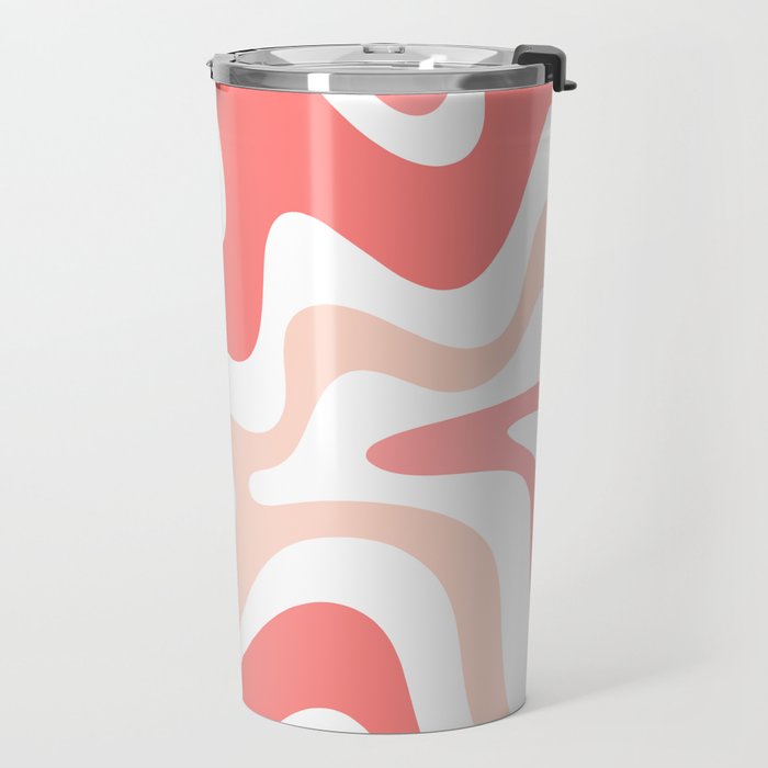 Liquid Swirl Retro Abstract Pattern in Blush Pink and White Travel Mug Gallery Image 2
