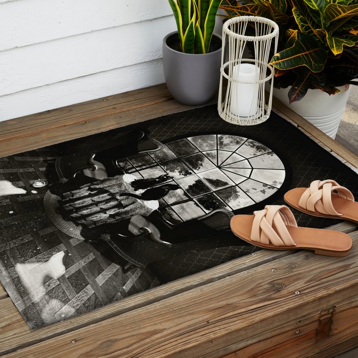 Room Skull B&W Outdoor Rug Gallery Image 2