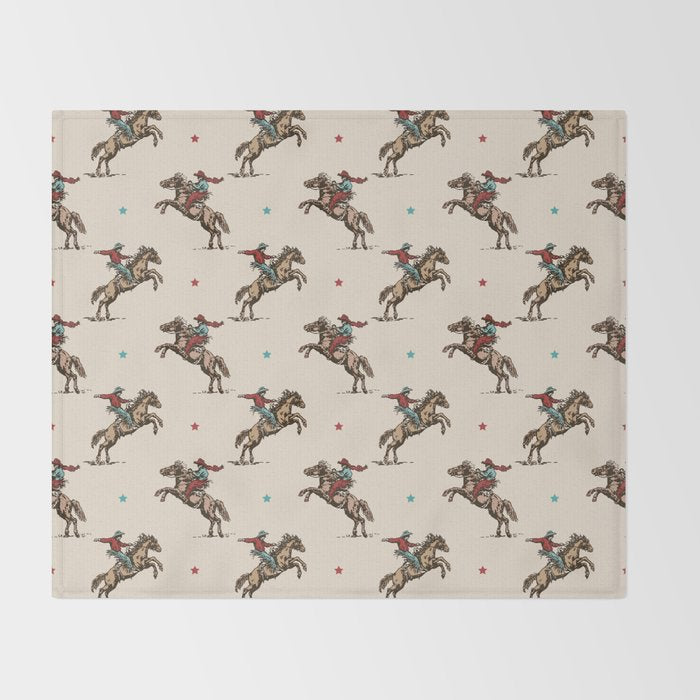 Cowboy Rodeo Bucking Bronco and Stars Throw Blanket Gallery Image 2