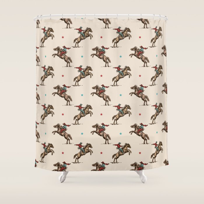Cowboy Rodeo Bucking Bronco and Stars Shower Curtain Gallery Image 1